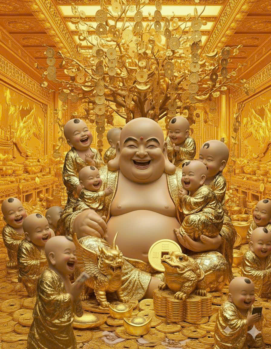 Tượng Phật Di Lạc Ngũ Quỷ Nhựa Composite